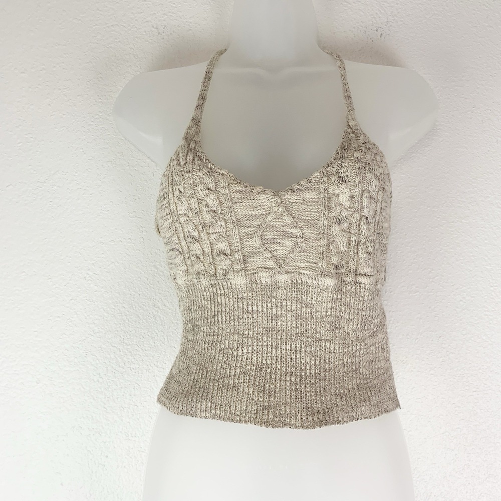 Charlotte Russe Sweater Tank Top Large Cable Knit Crop Preppy Boho Festival Sz L